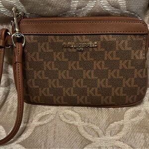 Karl Lagerfeld Tan Monogram Wristlet